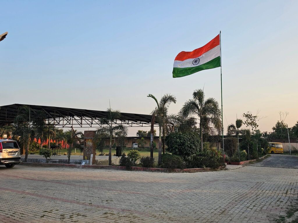 Ballia Jaipuria School campus with the Indian national flag